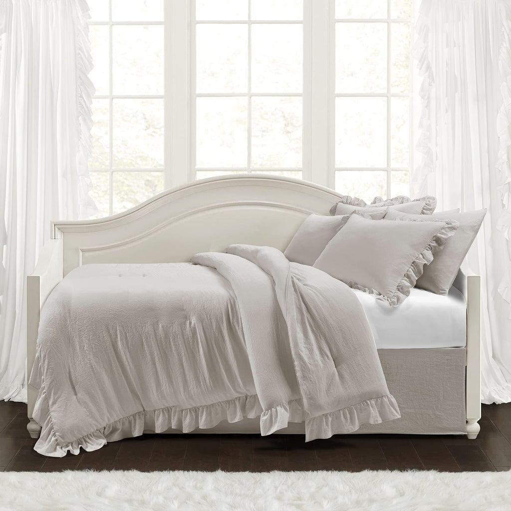 Lush Decor Reyna Ruffle Daybed Set - 6 Piece Cozy Ruffled Bedding Set - Timeless Elegance And Comfort - 68'' W X 92'' L, Light G