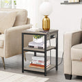 TUTOTAK End Table with Charging Station, Nightstand, 3-Tier Couch Side Table with USB Ports and Outlets, Bedside Table for Small