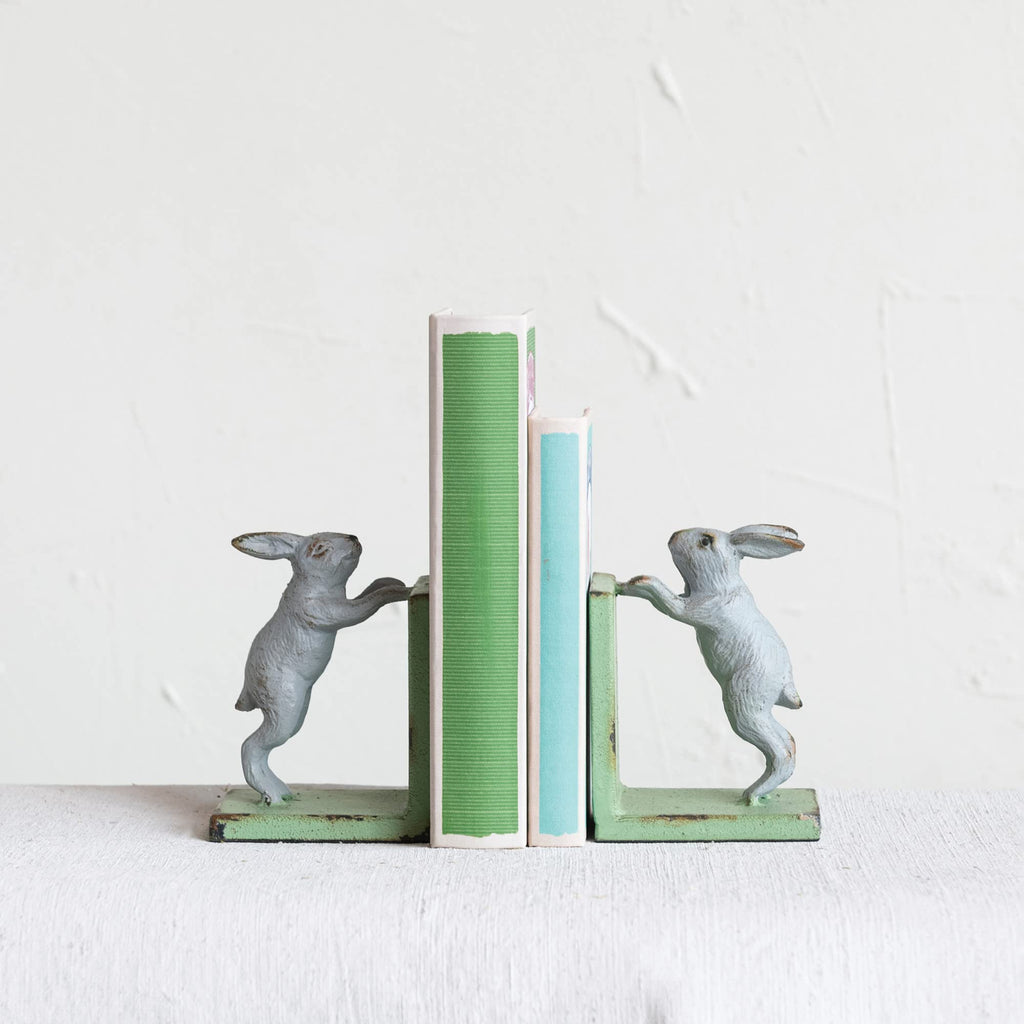 Creative Co-Op 2-Tone Cast Metal Rabbit Bookends, Set of 2, Green and Grey, Model DF7311