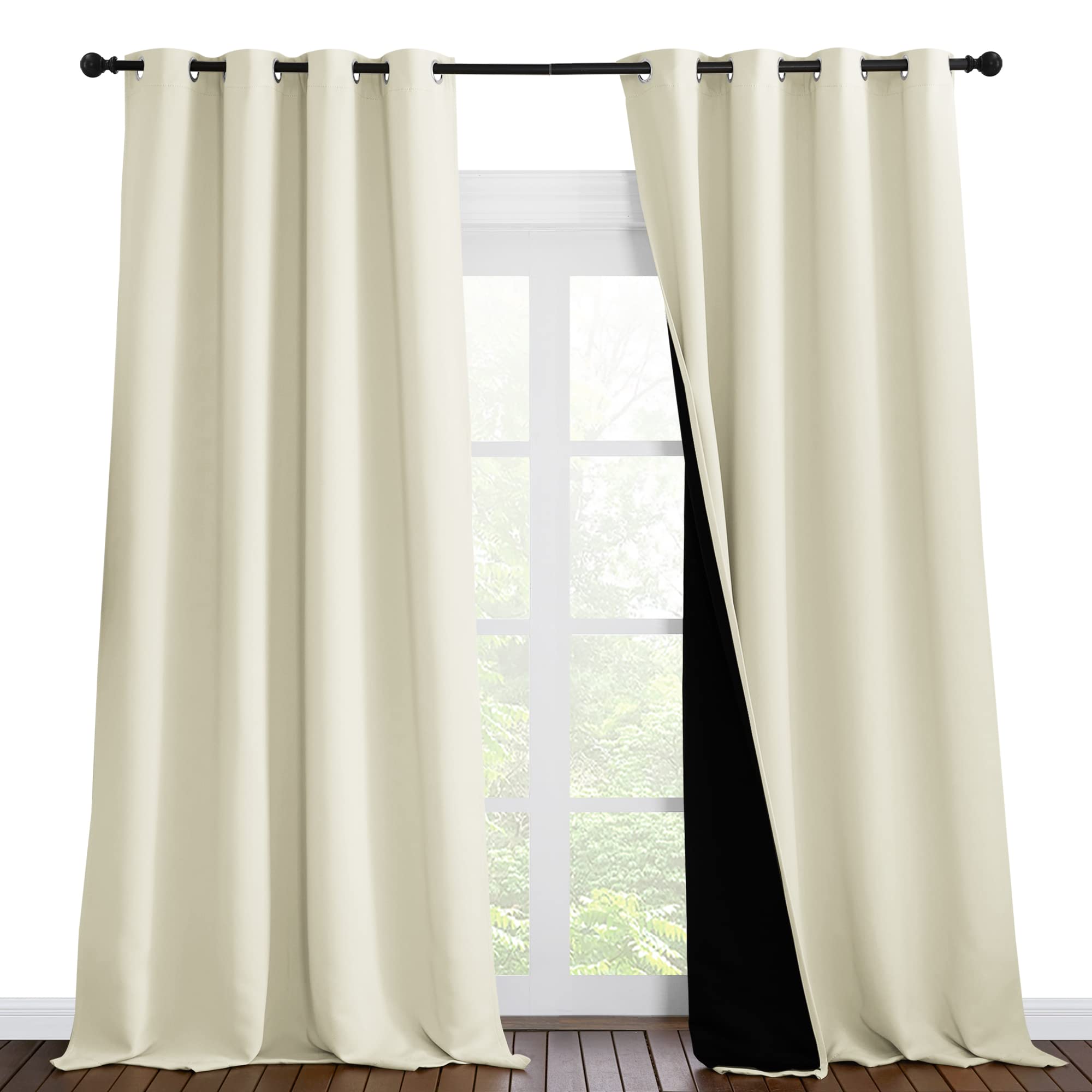Nicetown Thermal Insulated 100% Blackout Curtains, Noise Reducing Performance Drapes With Black Lining, Full Light Blocking Drap