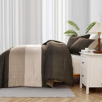 Brown Comforter Set King, Reversible Brown Striped Down Alternative Comforter For King Bed,3 Pieces (1 Comforter+2 Pillowcases),