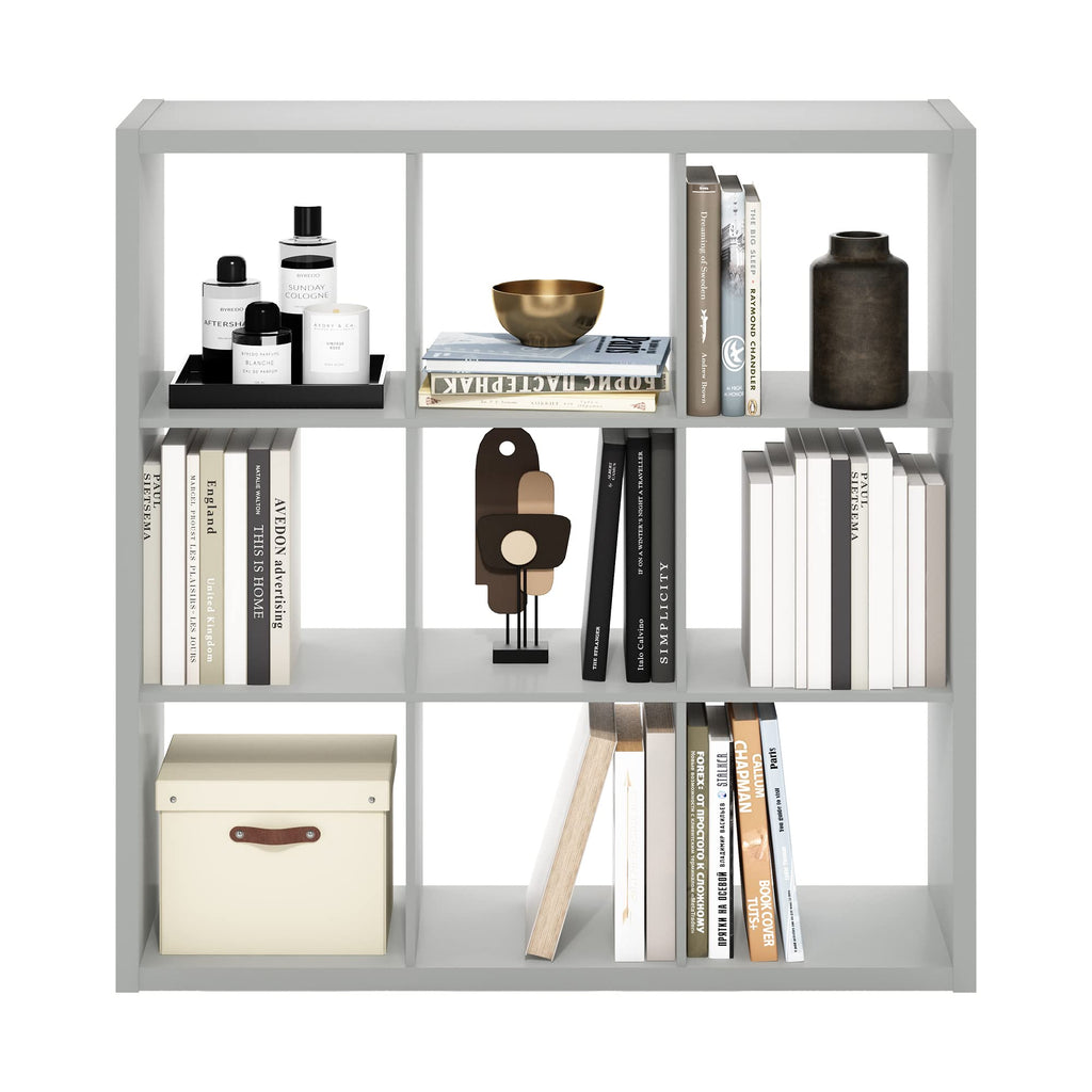 Furinno Cubicle Open Back Decorative Cube Storage Organizer, 9-Cube, Light Grey