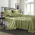 Treely Satin Bed Sheets 6 Piece,Hotel Luxury Silky Full Sheet Sets With Deep Pocket,Fitted Sheet - Olive Green Full Sheets,1 Fla