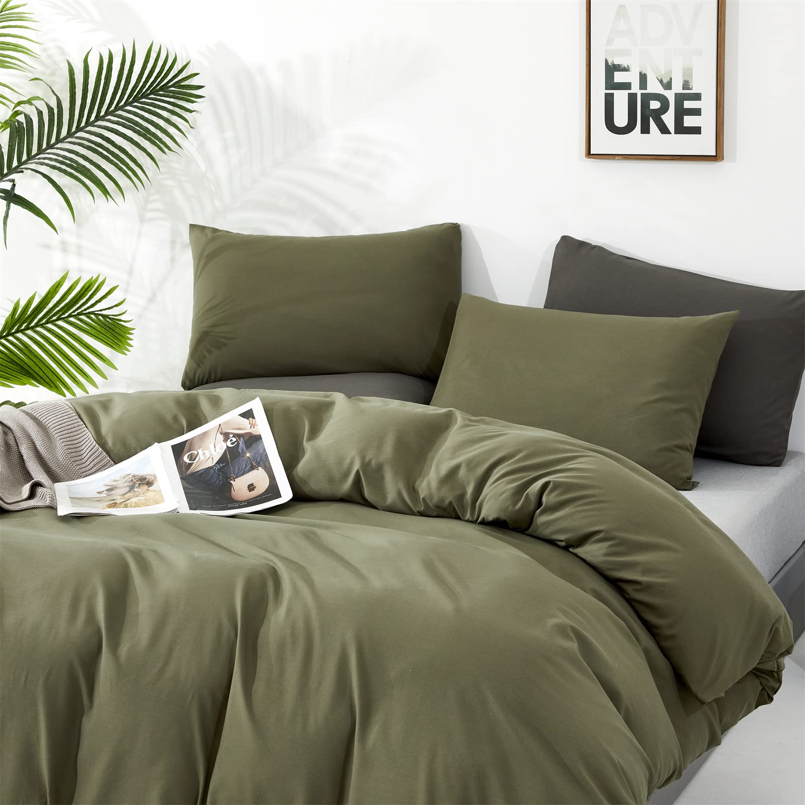 Clothknow Olive Green Queen Comforter Set 3Pcs Green Bedding Comforter Sets Light Green Queen Comforter Soft Dark Green Queen Size Comforter Set