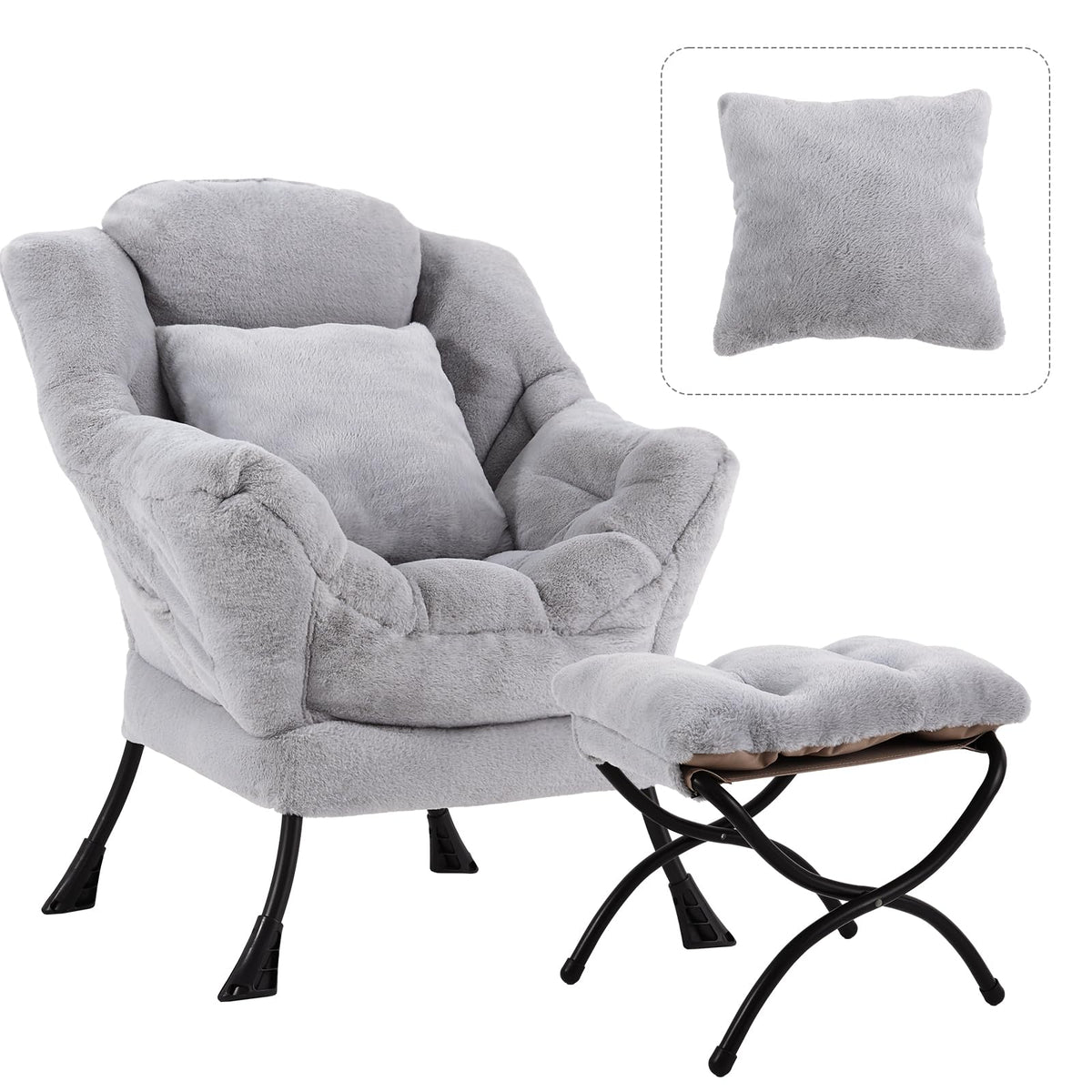 Homeastlly Lazy Chair With Ottoman, Modern Large Accent Lounge Chair With A Pillow, Leisure Sofa Armchair, Reading Chair With Fo