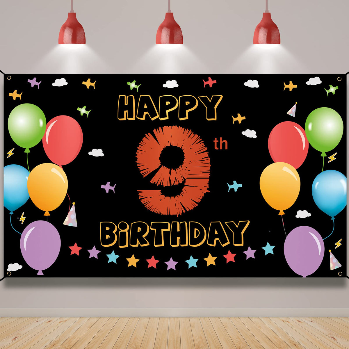 9th Birthday Backdrop Banner, Happy 9th Birthday Decorations for Girls Boys, 9 Year Old Birthday Yard Sign, Colorful Ninth Birth