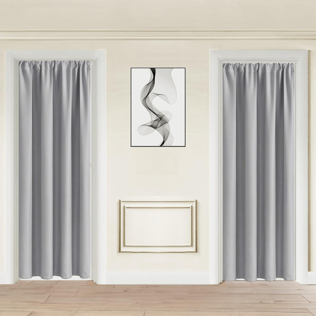 Jiuzhen 80 Inch Length Door Curtains For Doorway Privacy Insulated Blackout Curtains With Tiebacks Rod Pocket Room Divider Curtain Cover For Bedroom Closet Door, Set Of 2, 42 X 80 Inch, Silver Grey