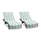 Arkwright Cabo Chaise Lounge Cover - Pack Of 2 - Striped Soft Cotton Cabana Towel With Pocket Holder For Beach Pool Outdoor Chair, 30 X 85 In., Grey/Mint