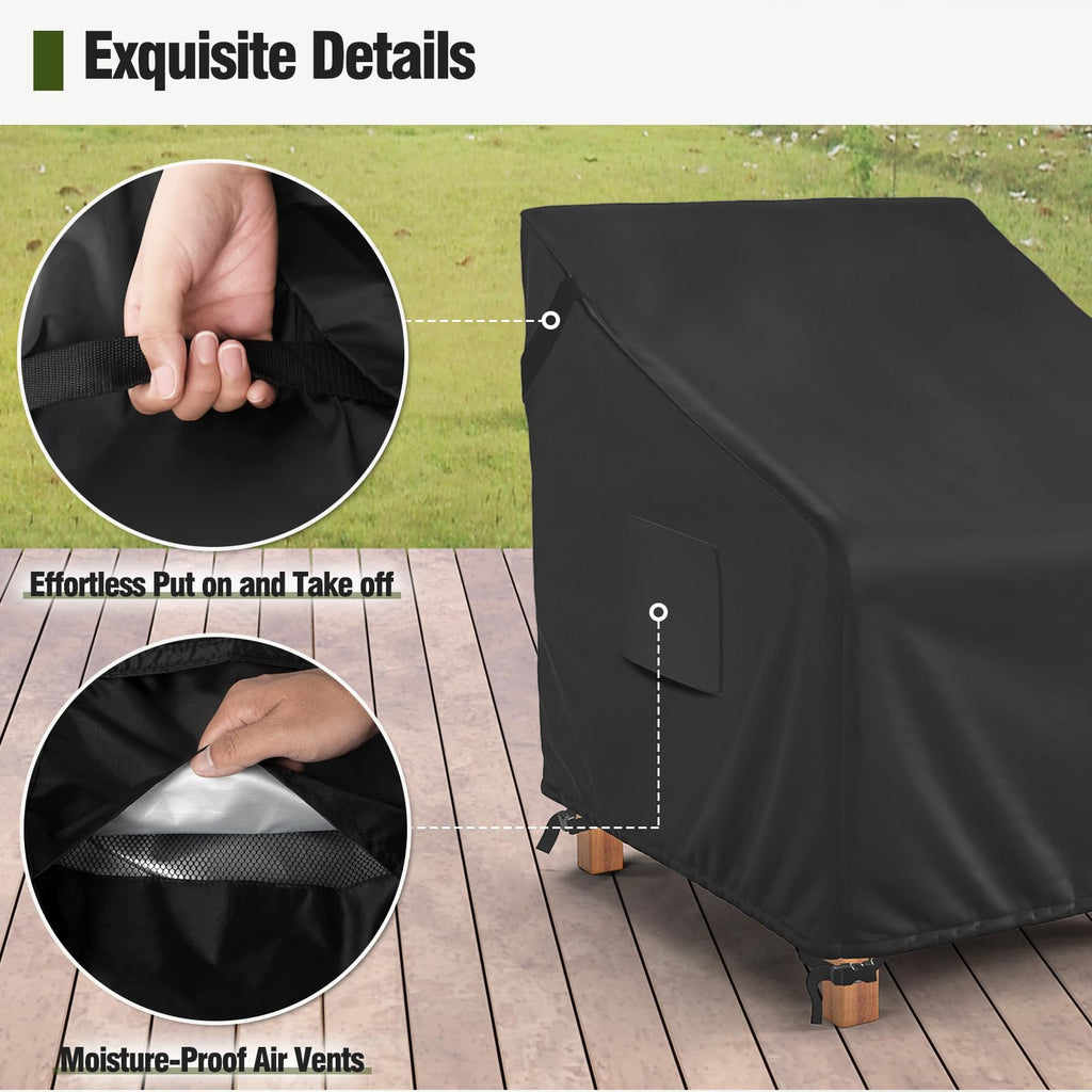 Mr. Cover Outdoor Chair Covers Waterproof, Patio Furniture Covers For Rocking Chair, Fits Up To 38W X 40D X 34H Inches, Air Vent And Handles Included, Black, 2 Pack