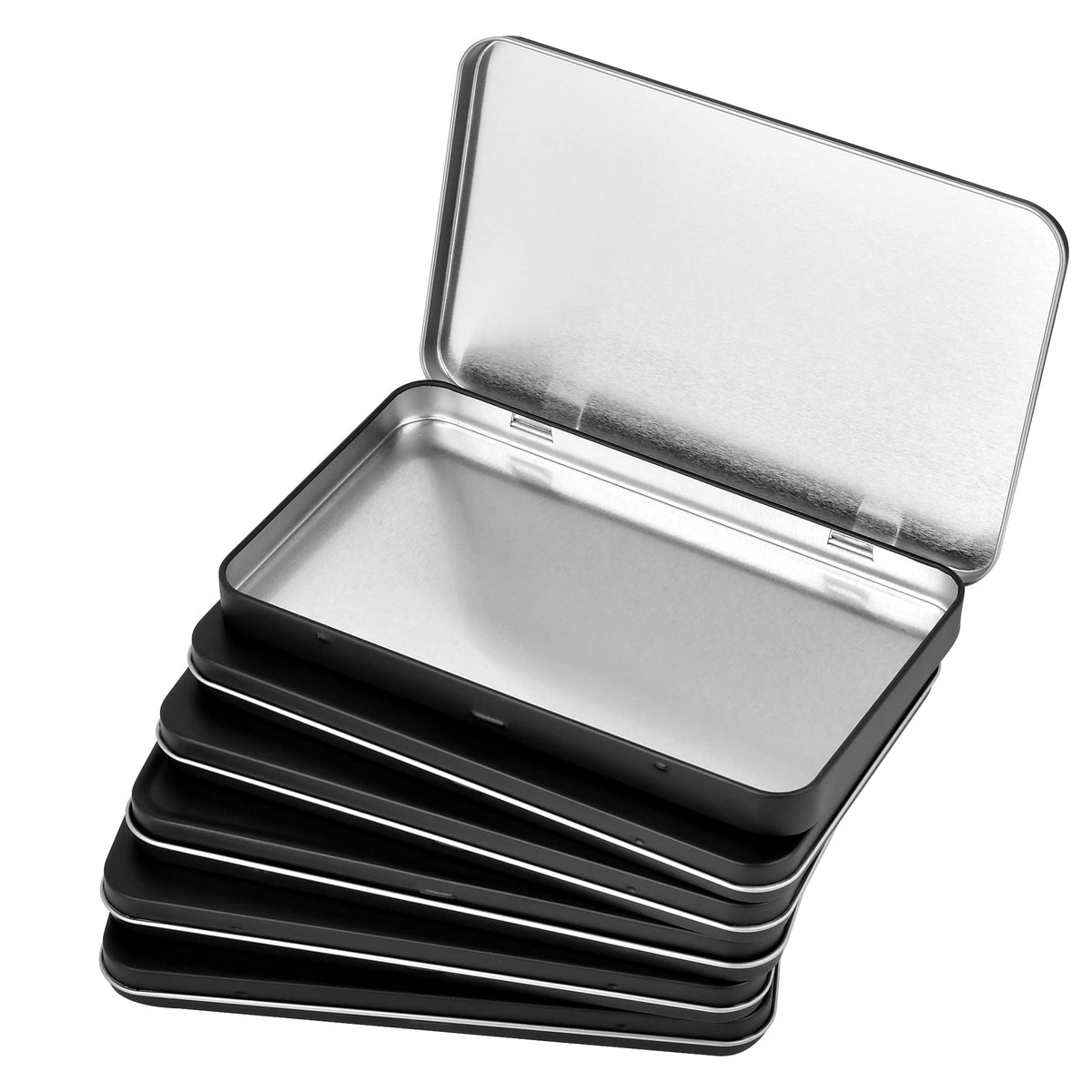 Elesunory 6 Pcs Metal Rectangular Hinged Tin Boxes with Lid, Mini Portable Empty Box Container, Small Black Tin with Lid for Home or Outdoor Active Storage (Black)