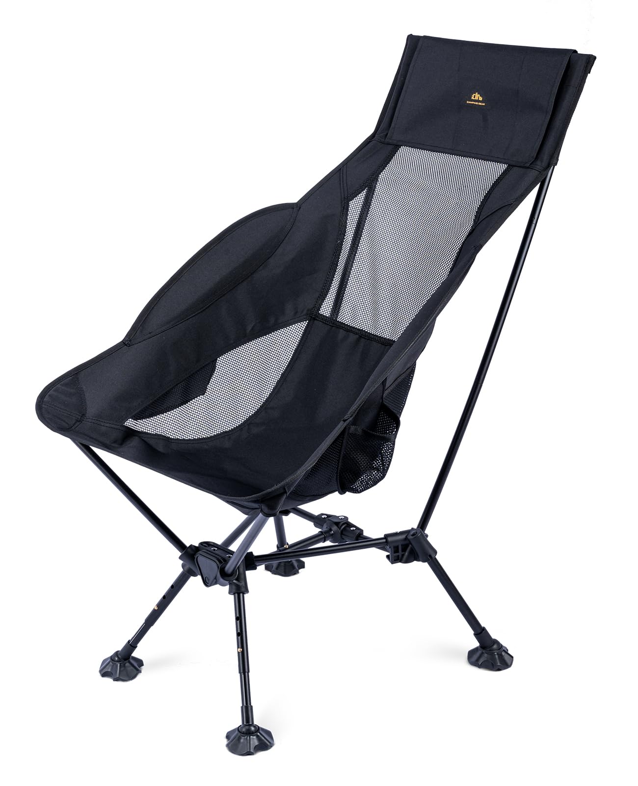 iClimb Ultralight Compact Camping Folding Beach Chair with Anti-Sinking Large Feet (Black - Triangular Frame High Back)