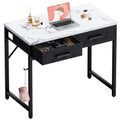 Pamray 32 Inch Small Computer Desk with 2 Drawers for Bedroom Study Writing Home Office Table for Small Spaces Marble