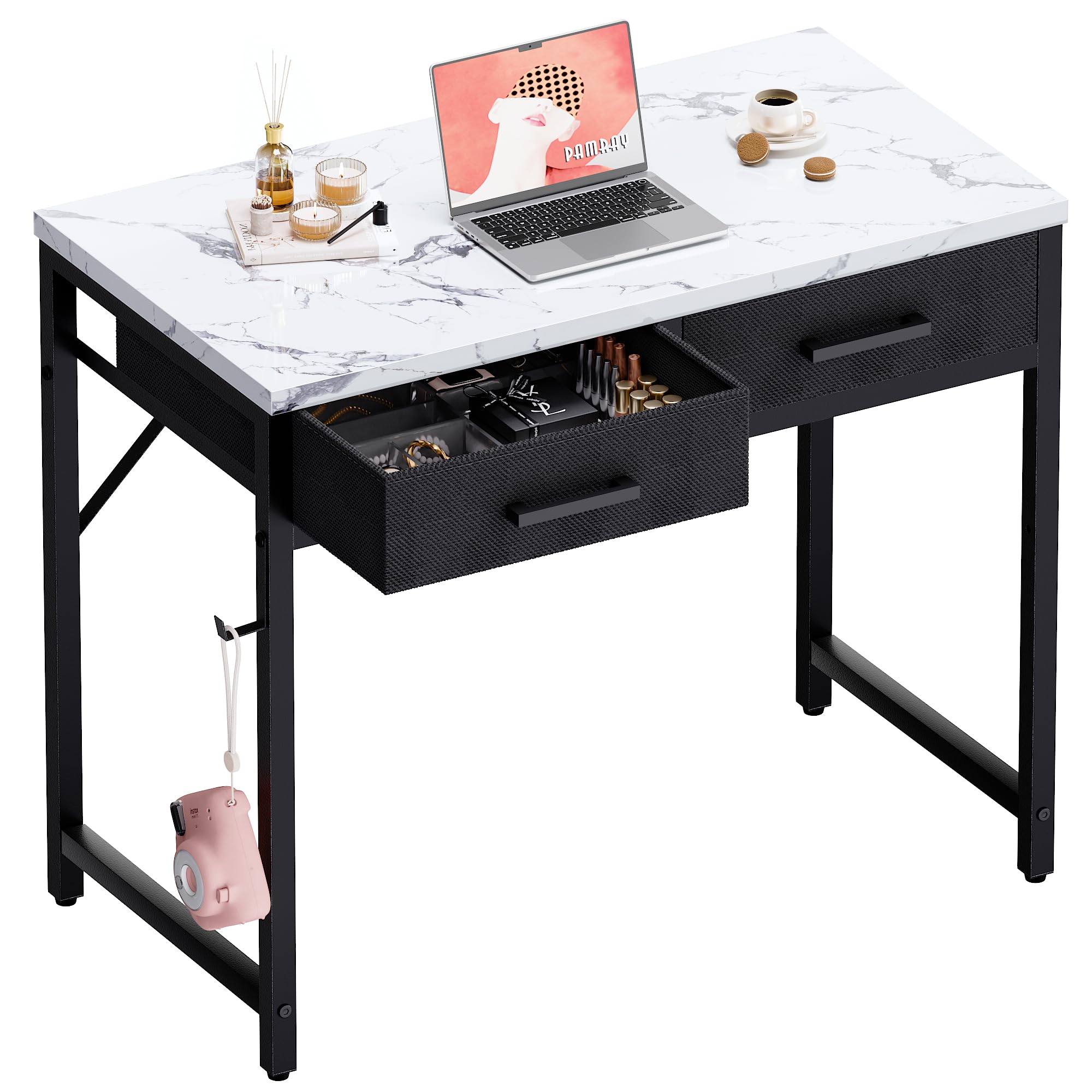 Pamray 32 Inch Small Computer Desk with 2 Drawers for Bedroom Study Writing Home Office Table for Small Spaces Marble