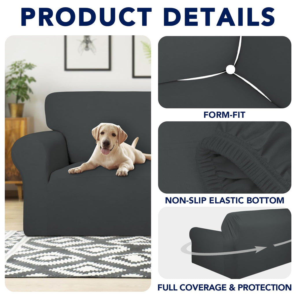 Purefit 100% Dual Waterproof Couch Cover Slipcovers For Couches And Sofas - Stretch Non Slip Fleece Sofa Covers Washable, Leakproof Furniture Protector For Kids, Pets, Dog (Chair, Dark Gray)