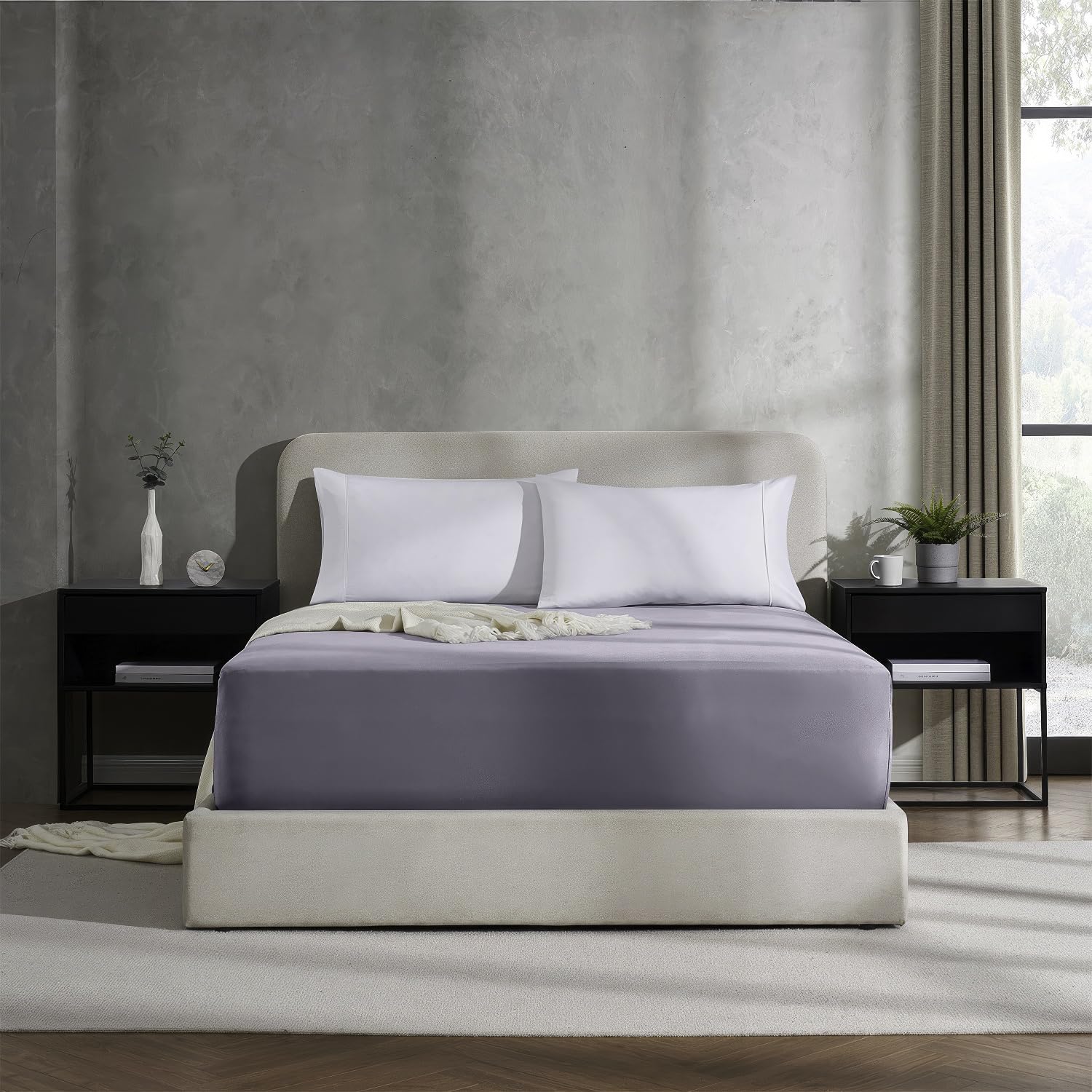 Nestl California King Dusty Purple Extra Deep Pocket 1800 Microfiber Fitted Bed Sheet