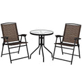 Giantex Patio Dining Set With 2 Patio Folding Chairs, Outdoor Round Table And Chairs For Garden, Pool, Backyard, Tempered Glass Tabletop, Bistro Dining Furniture Set (Brown)