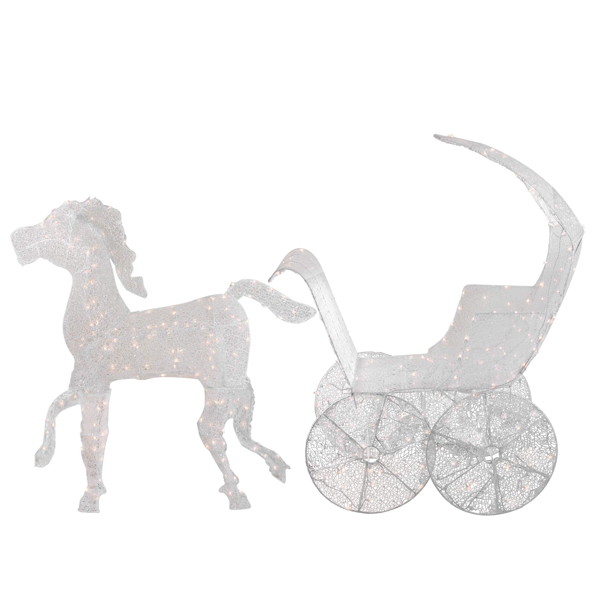 Northlight 57 Pre-Lit White 3D Horse and Carriage Christmas Yard Decor