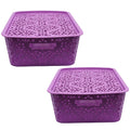 Cutting EDGE Plastic Turkish Storage Basket with Lid,Medium,PurpleSet of 2