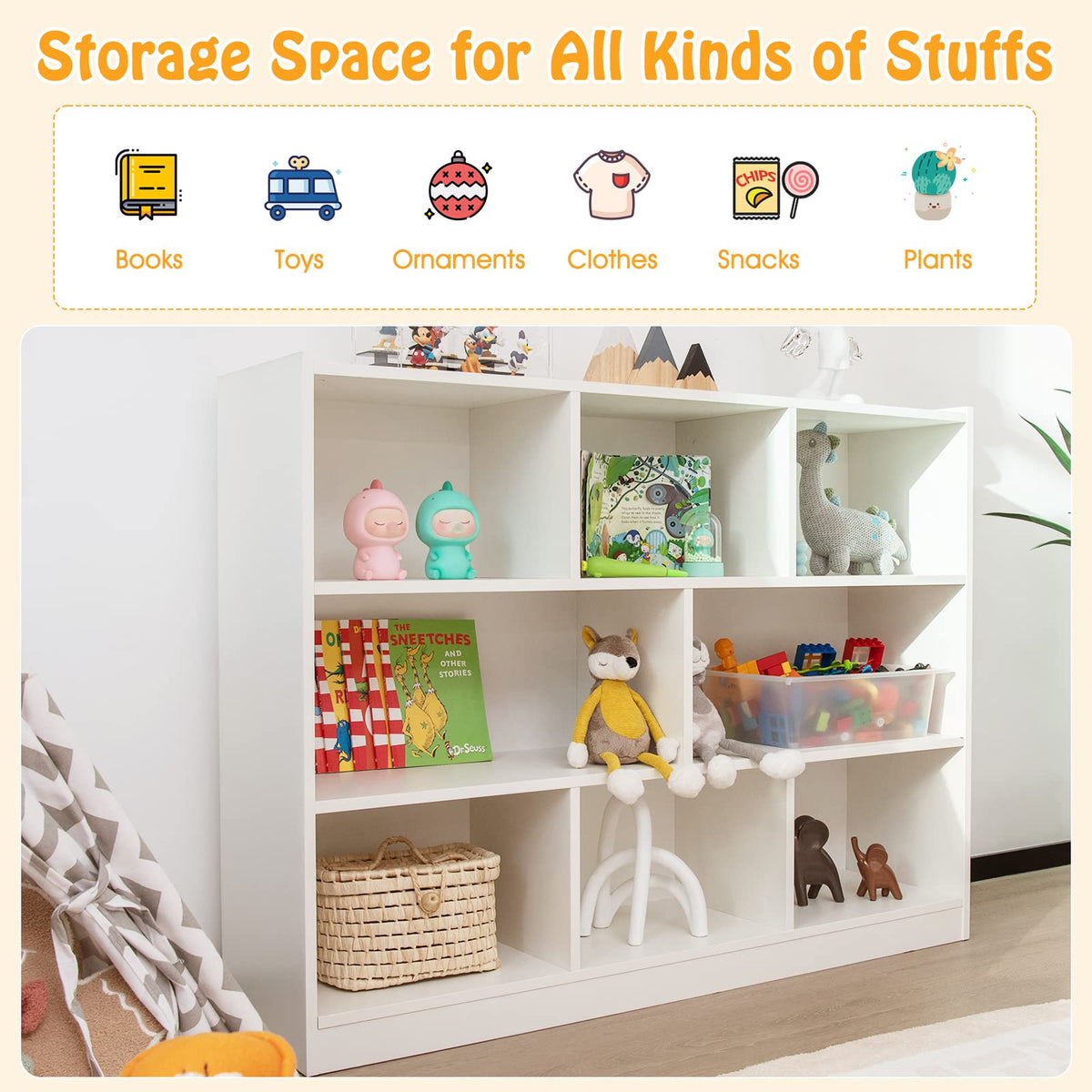 Honey Joy Kids Storage Organizer, 8-Section Wooden Display Shelf For Classroom, Playroom, Nursery, Kindergarten