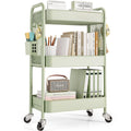 TOOLF Metal Utility Carts, 3 Tier Rolling Carts with Wheels, Storage Organizer with Pegboard Hooks Bins for Bathroom Kitchen Lau