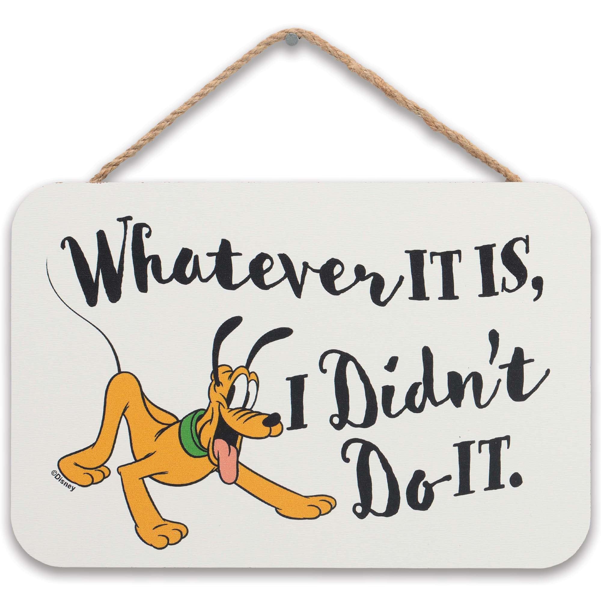 Open Road Brands Disney Pluto I Didnt Do It Hanging Wood Wall Decor - Fun Pluto Sign for Kids Bedroom, Play Room or Nursery