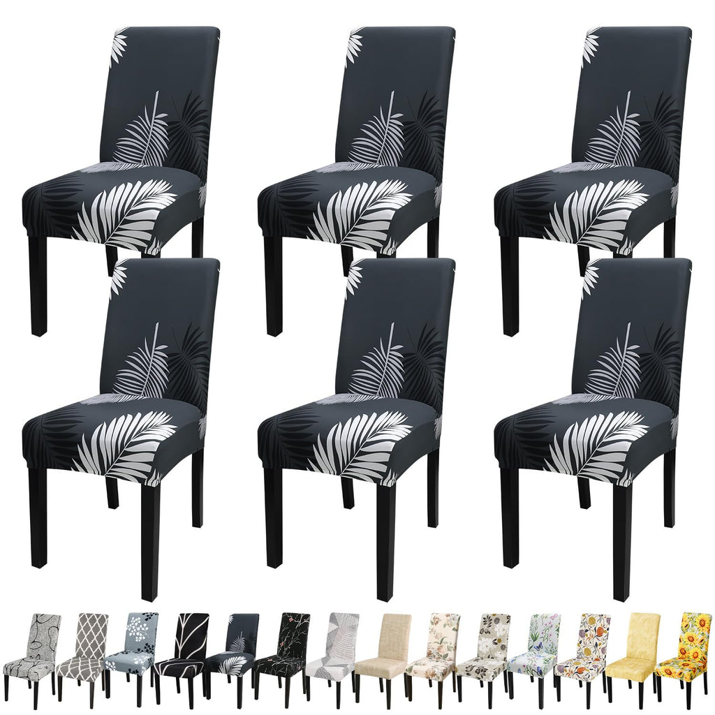 Jqinhome Chair Covers For Dining Room Set Of 6, High Stretch Removable Washable Parsons Chair Slipcover For Home Party Hotel Wedding Ceremony (Plume Black,6Pcs)