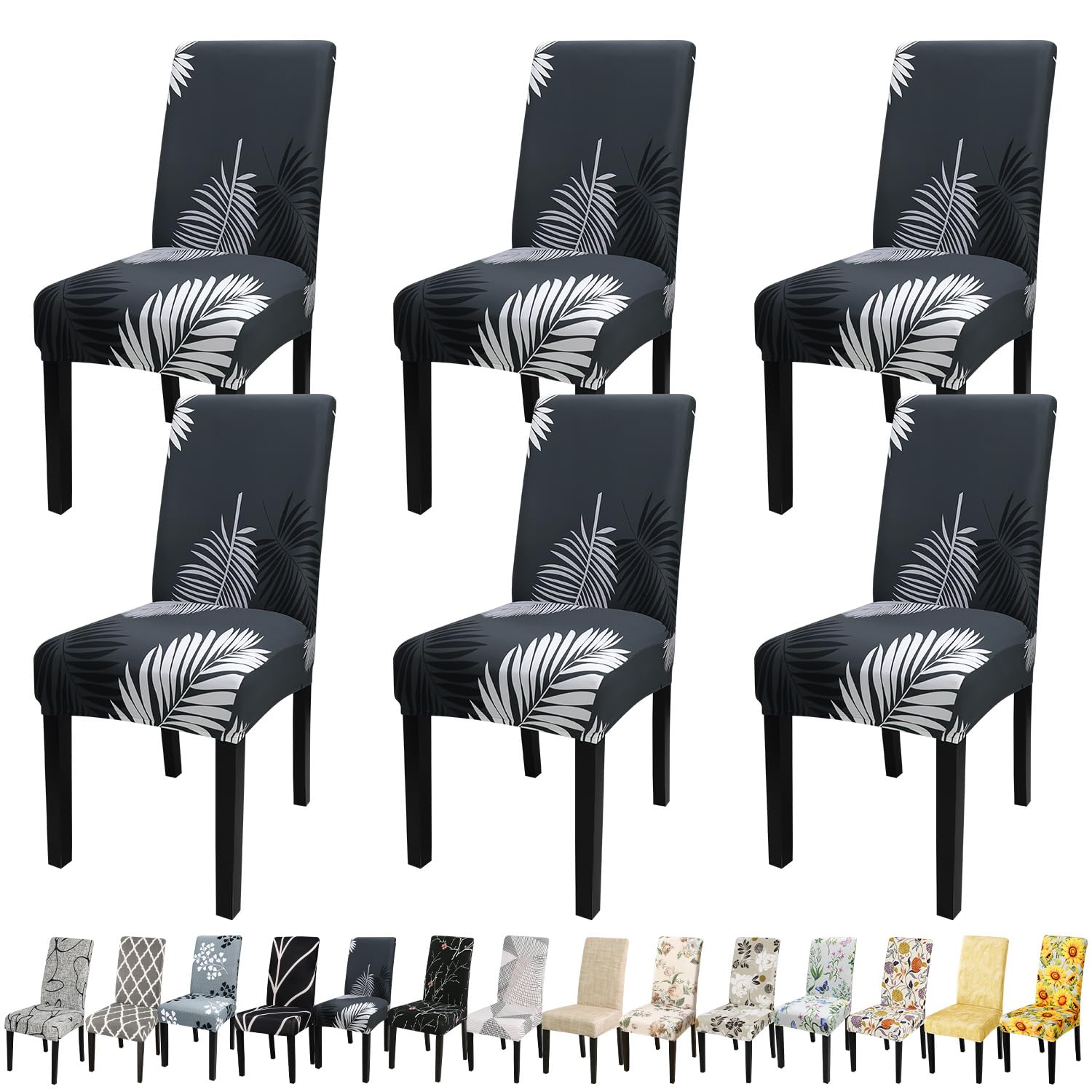 Jqinhome Chair Covers For Dining Room Set Of 6, High Stretch Removable Washable Parsons Chair Slipcover For Home Party Hotel Wedding Ceremony (Plume Black,6Pcs)