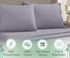 California Design Den King Size Pillow Covers, 100% Cotton, 600 Thread Count, Set of 2, Luxuriously Soft, Lavender