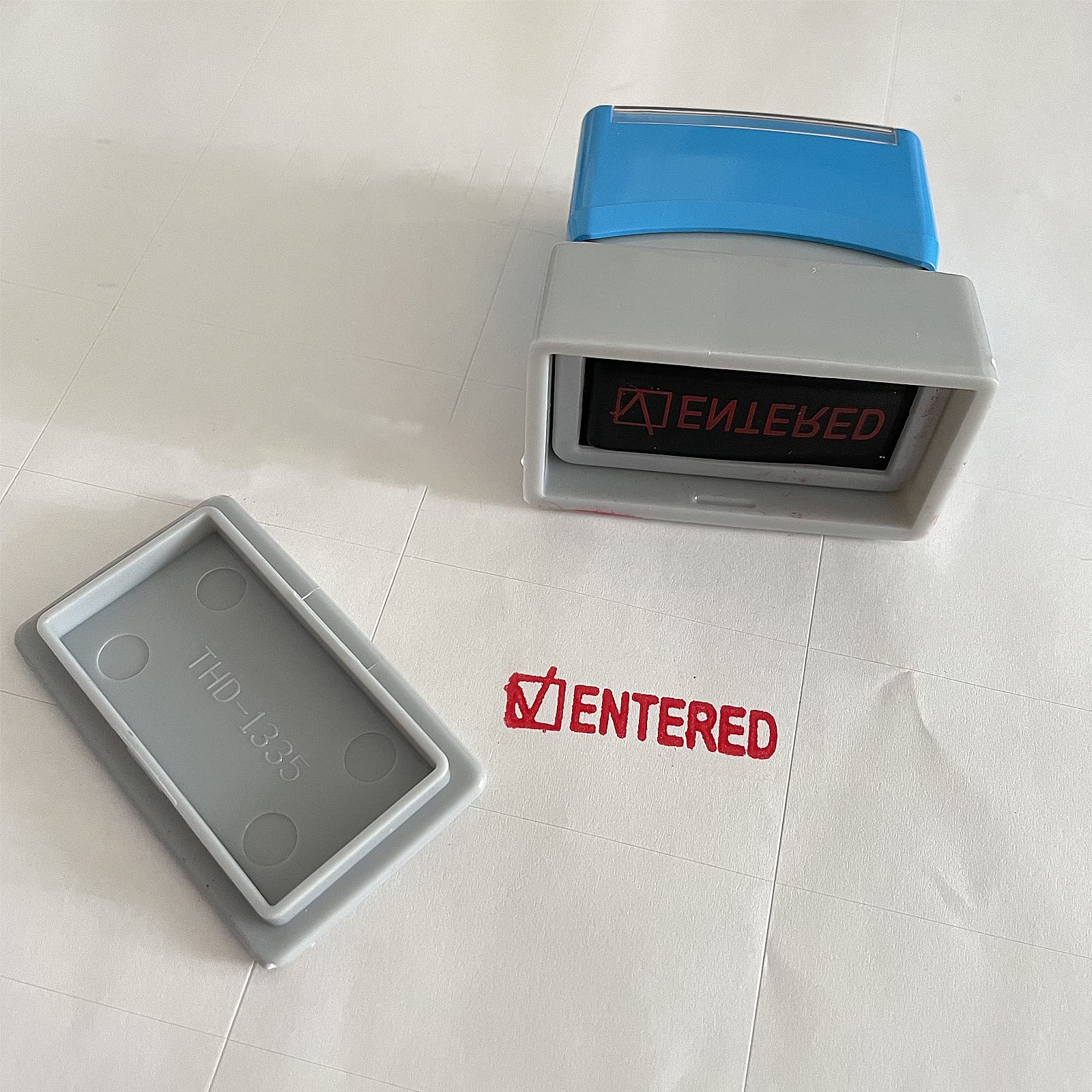 Wafjamf Entered Stamp-Message Stamp Pre-Inked Office Stamp Refillable Red Ink Preinstalled-Medium