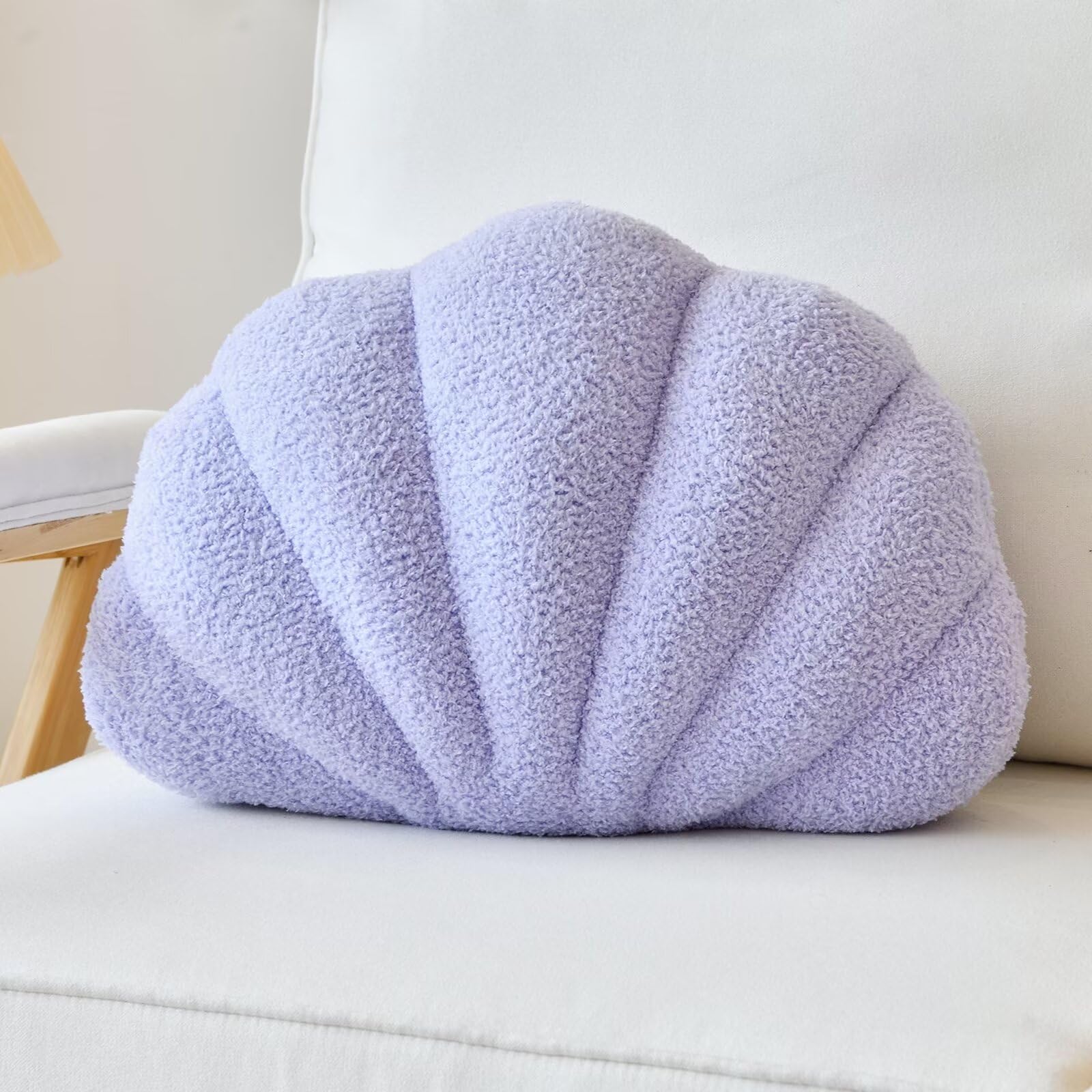 Lfsaaj Lavender Seashell Throw Pillows, Shell Shaped Throw Pillows, 13 Inch Soft Home Decorative Pillow Plush Cushion for Bed Co