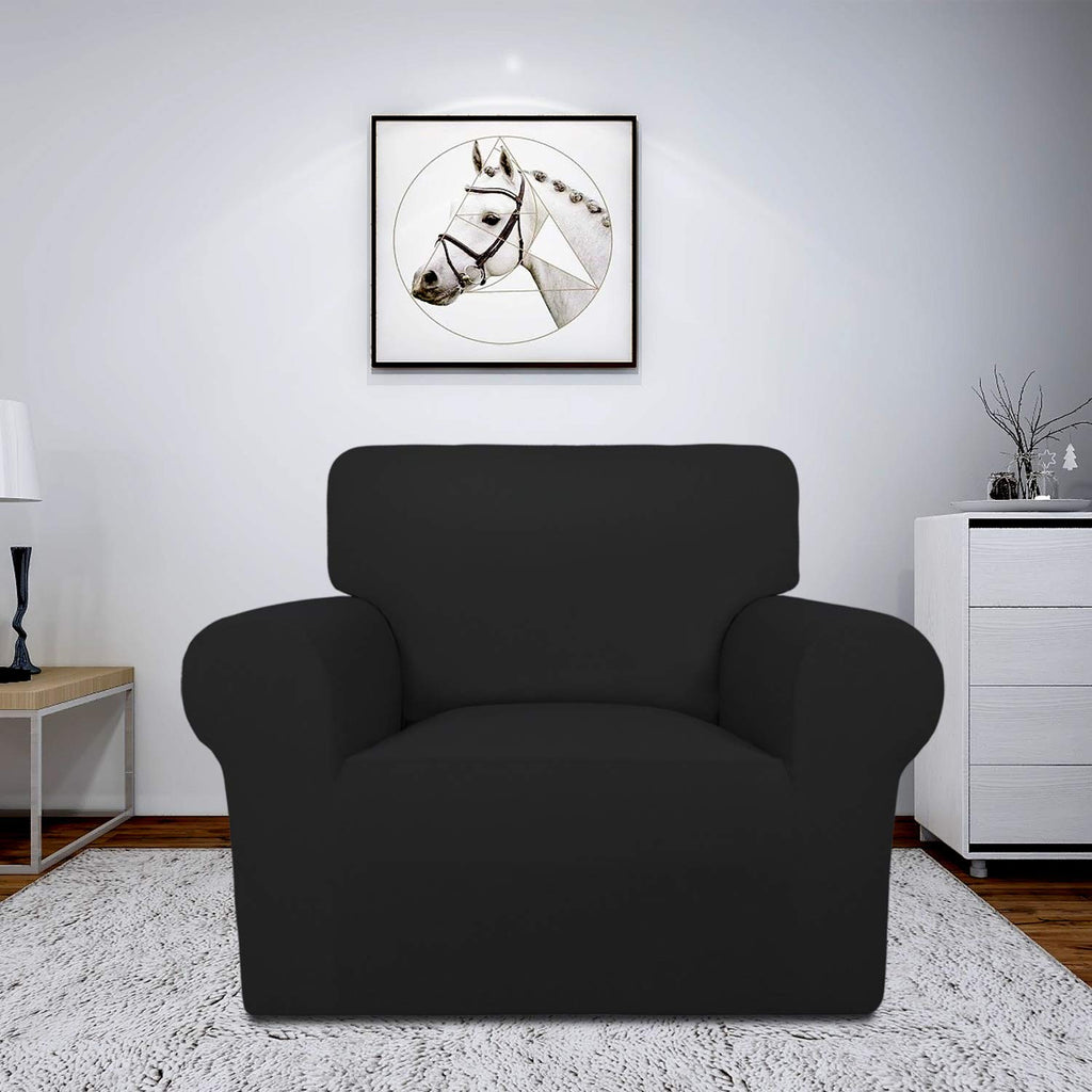 Easy-Going Fleece Stretch Sofa Slipcover Spandex Non-Slip Soft Couch Sofa Cover, Washable Furniture Protector With Anti-Skid Foam And Elastic Bottom For Kids, Pets(Chair, Black)