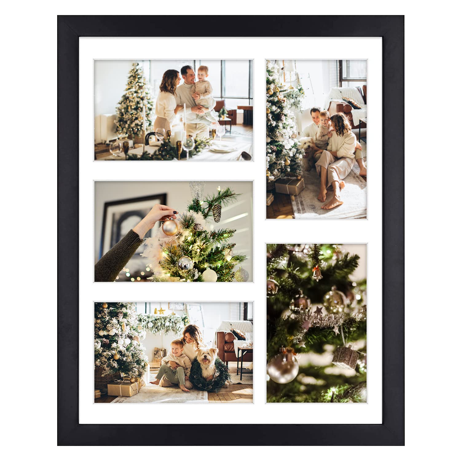 Golden State Art, 11x14 Black Wooden Frame with White Mat - Displays Five 4x6 Photos - Real Glass, Sawtooth Hangers, Flexible Me