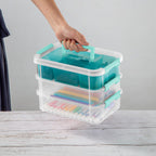 Sterilite Stack And Carry 3 Layer Handle Box And Tray, Plastic Small Storage Container With Latch Lid, Organize Crafts, Clear Wi