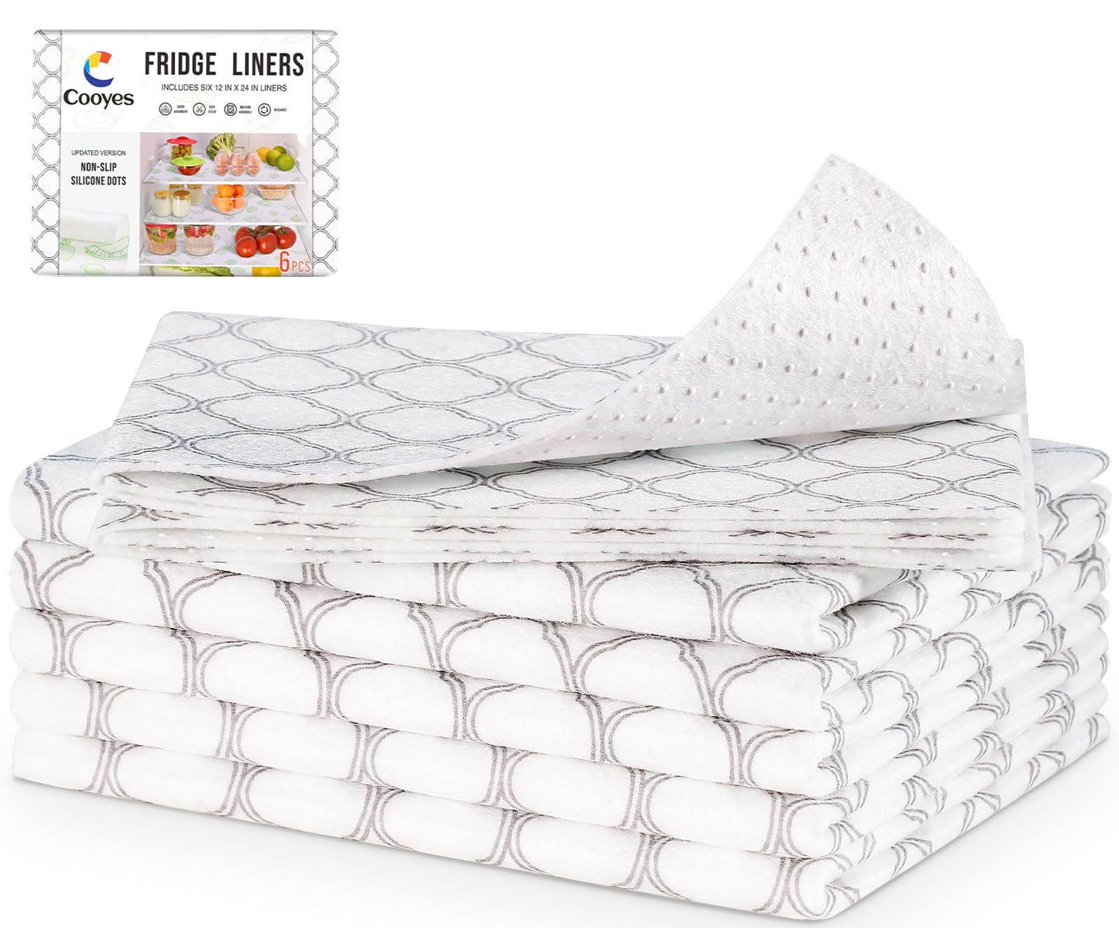 Cooyes Non Slip Refrigerator Liners, 2-in-1 Fridge Mats and Fresh-Keeping Shelf Liners, Absorbs Excess Moisture, BPA-Free, Multi