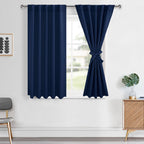 Hiasan Navy Blue Curtains 45 inch Long, Light Blocking Thermal Insulated Rod Pocket & Back Tab Blackout Drapes Sewn with Tieback