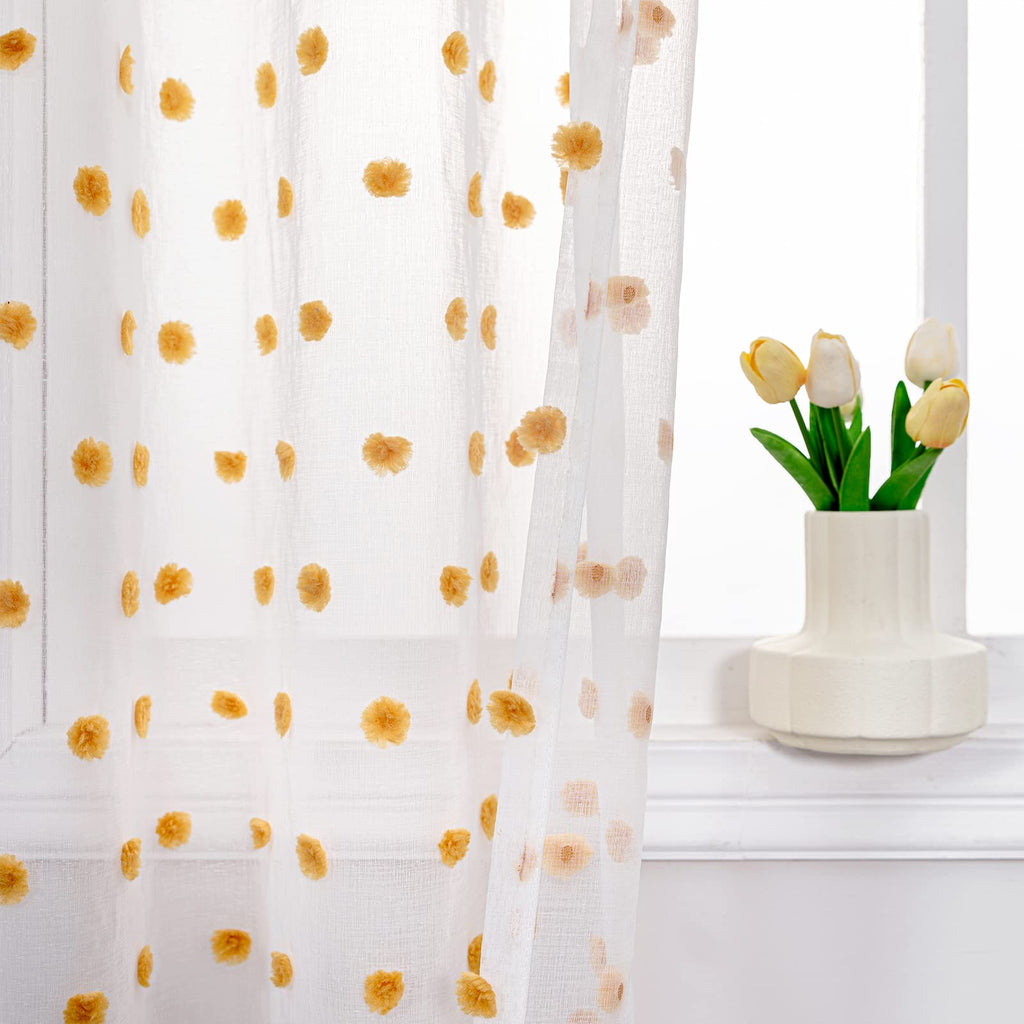 Mysky Home Pom Pom Curtains For Girls Bedroom 63 Inch Burnt Orange Curains For Nursery Kids Room Sheer Curtains For Living Room Dining Room Rod Pocket Small Window 52' X 63' Set Of 2