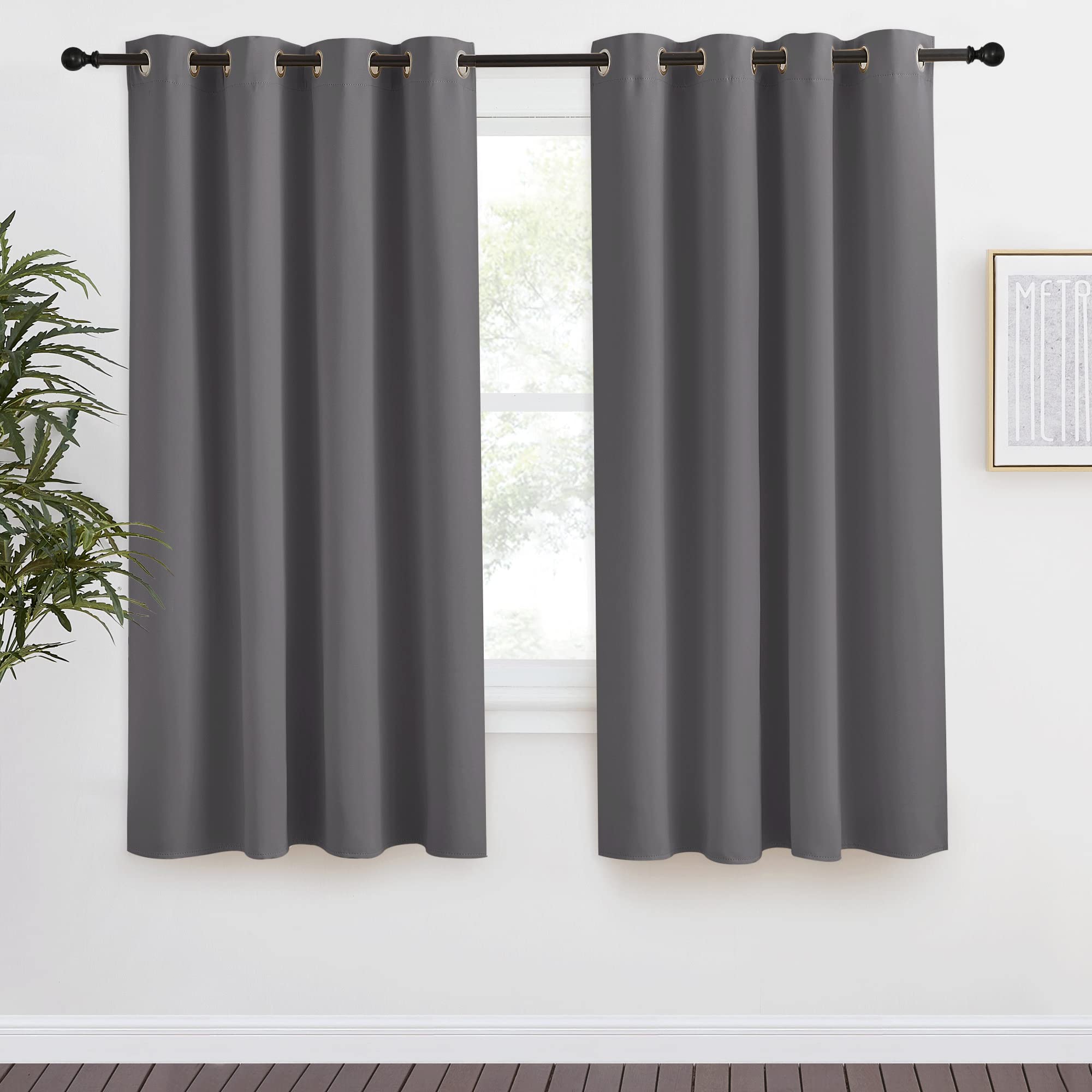 Nicetown Grey Blackout Curtain 57 Inch Long, 55 Inches Width, 1 Panel, Thermal Insulated Window Treatment With Grommet Room Darkening Thermal Insulated Panel For Bedroom/Living Room