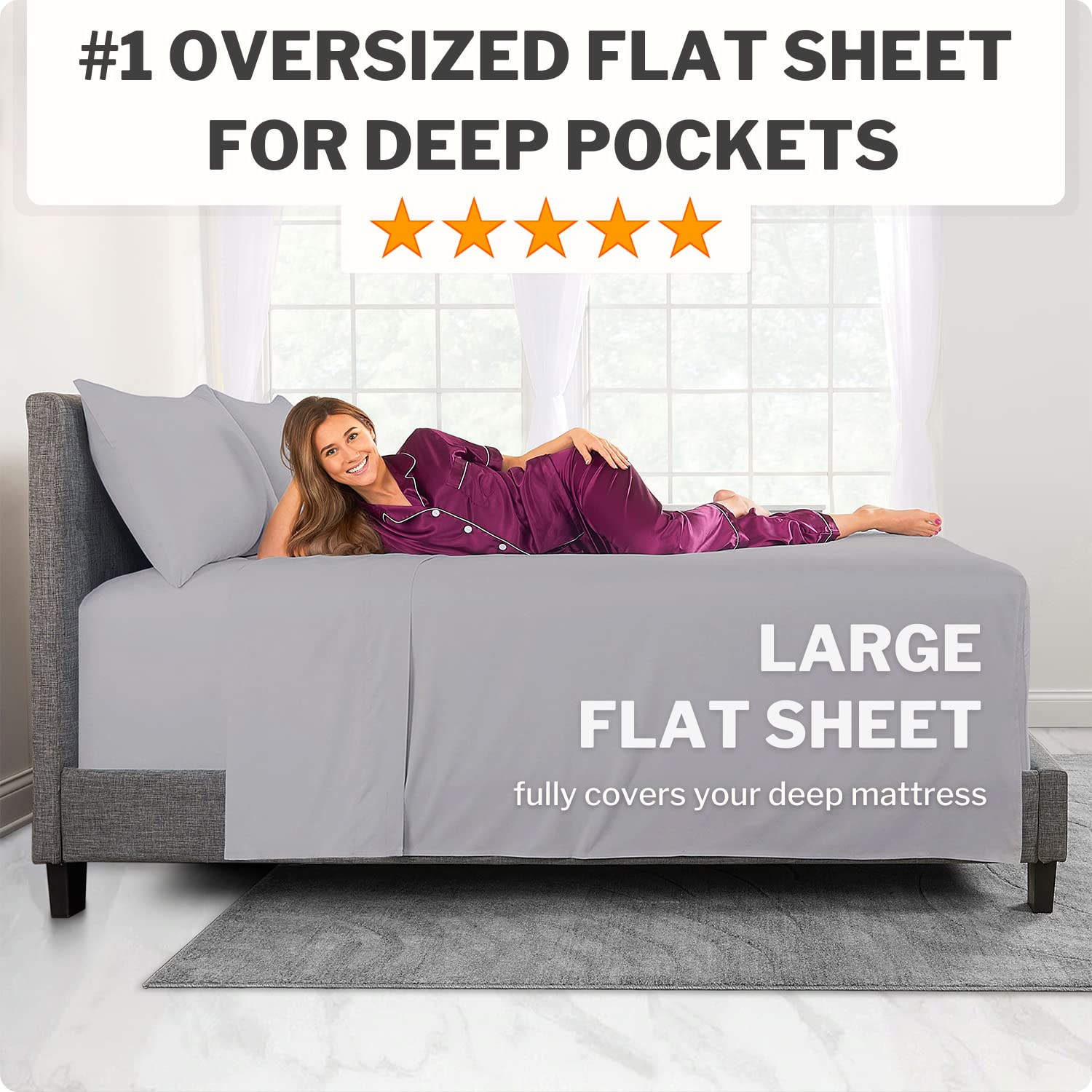 Dealuxe Bed Sheets Set, Queen Deep Pocket, 4-Piece Bed Sheets & Pillowcases, Calm Grey, Zipper Closure