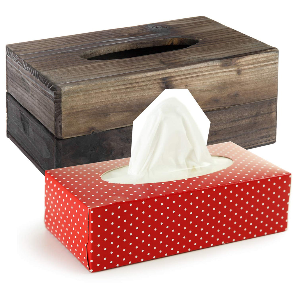 Mygift Rustic Dark Torched Wood Rectangular Tissue Box Holder Cover, Bathroom Facial Tissue Box Cover With Easy Refill Slide Out