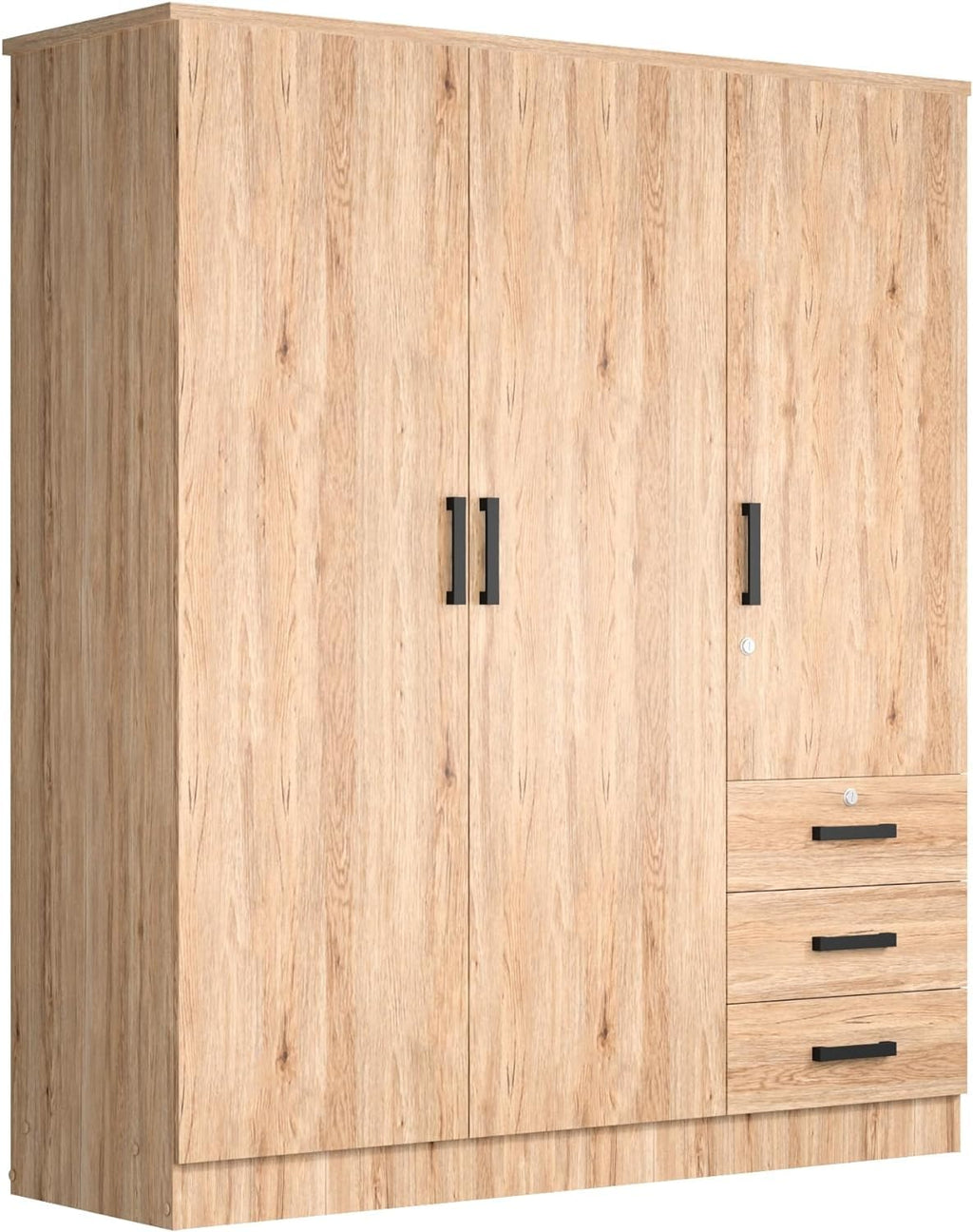 Violet Wardrobe Closet 3 Doors and 3 Drawers (Natural Oak)