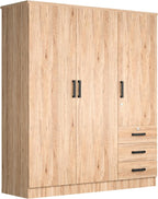 Violet Wardrobe Closet 3 Doors and 3 Drawers (Natural Oak)