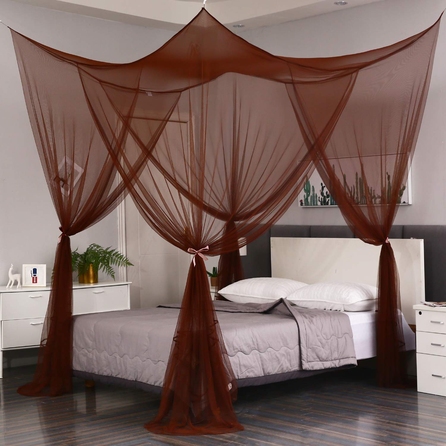 Mengersi 4 Corner Post Canopy Bed Curtains Mosquito Net Twin to Twin XL Size Bed,Netting Bed Curtains for Camping, Patio,Indoor 