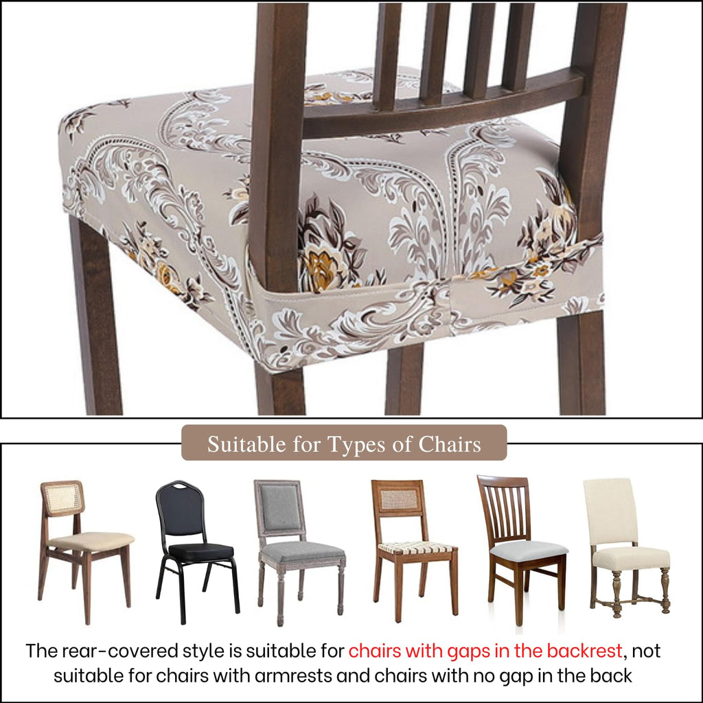 SearchI Stretch Dining Chair Seat Covers Set of 4, Removable Washable, Polyester Spandex, Orange Brown Flower Design