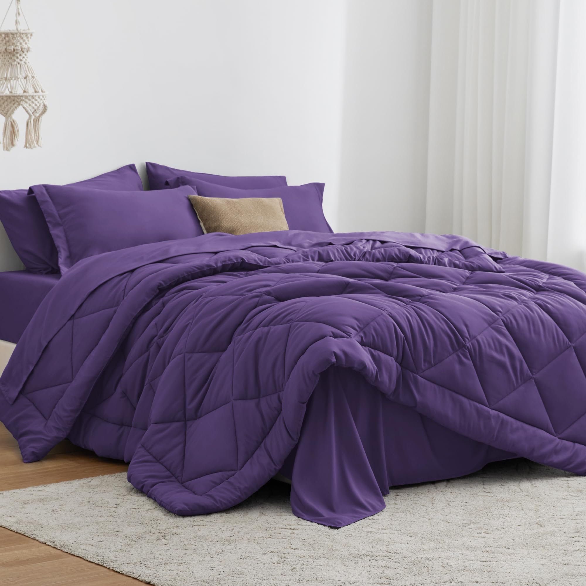 Love'S Cabin Twin Xl Comforter Set Purple, 5 Pieces Twin Xl Bed In A Bag, All Season Twin Xl Bedding Sets With 1 Comforter, 1 Fl
