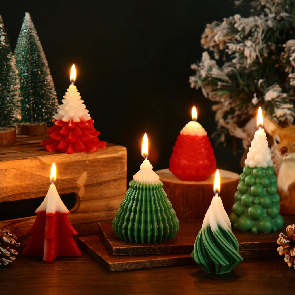 Mtlee 6 Pieces Christmas Soy Candles Scented Candles Winter Christmas Tree Cone Candles Home Decor Pinecone Candle Handmade Wax