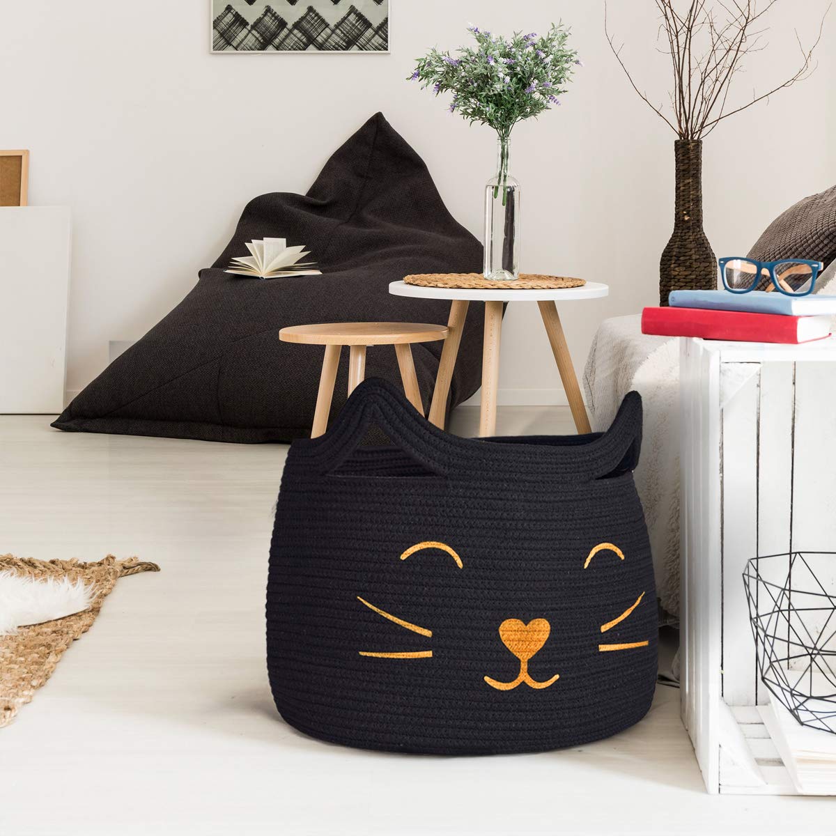 Hichen Large Woven Cotton Rope Storage Basket, Baby Laundry Basket Organizer For Toys, Blanket, Clothes, Towels, Gifts | Pet Gif