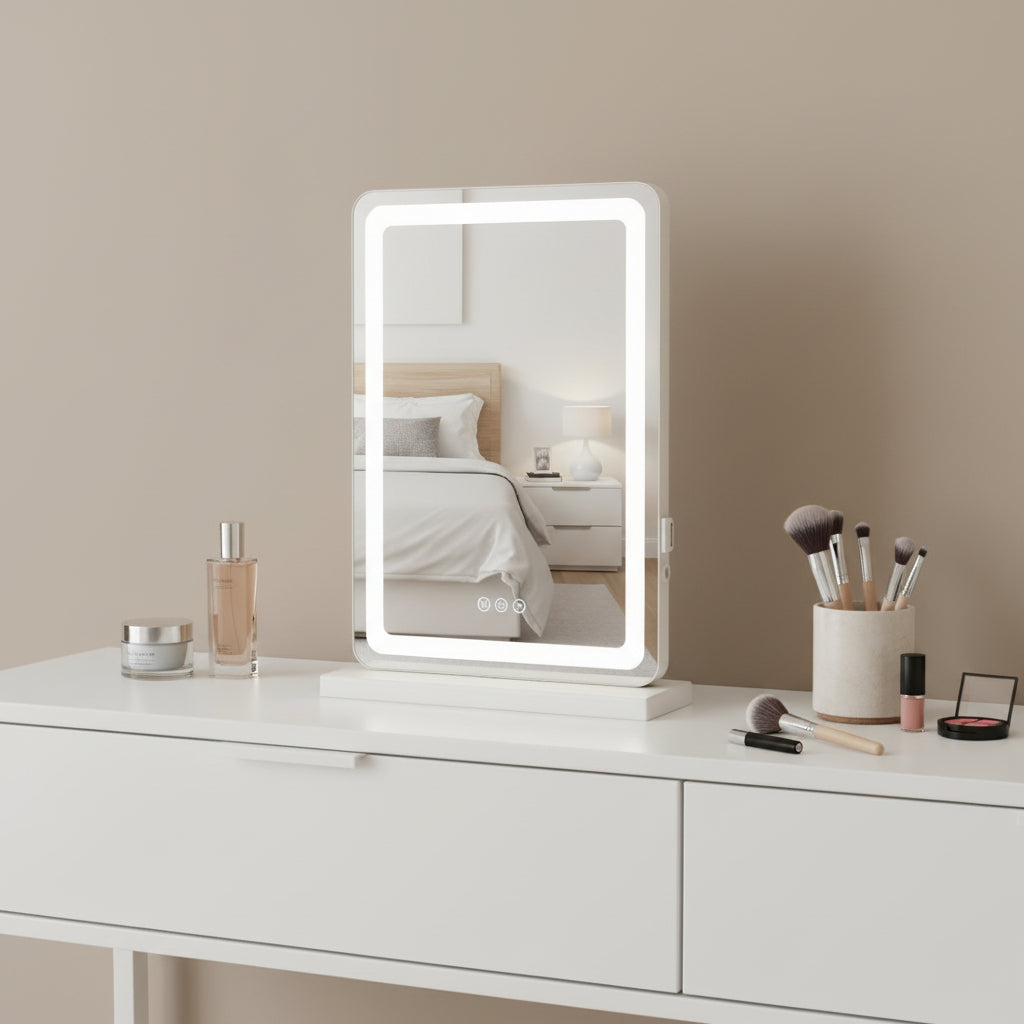 18 Lighted Freestanding Frameless Makeup Shaving Tabletop Mirror With USB