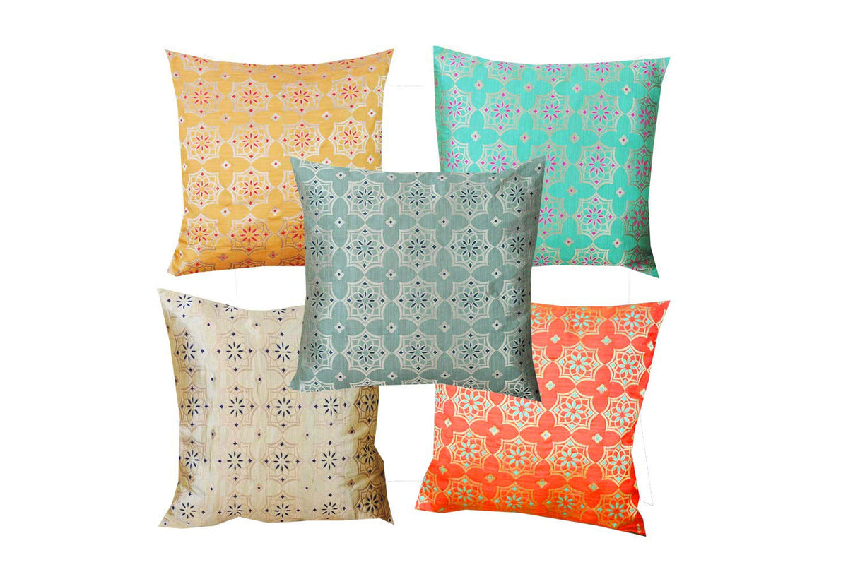 Vireo Art Silk Cushion Cover Set Of 5 (16X16 Inch)
