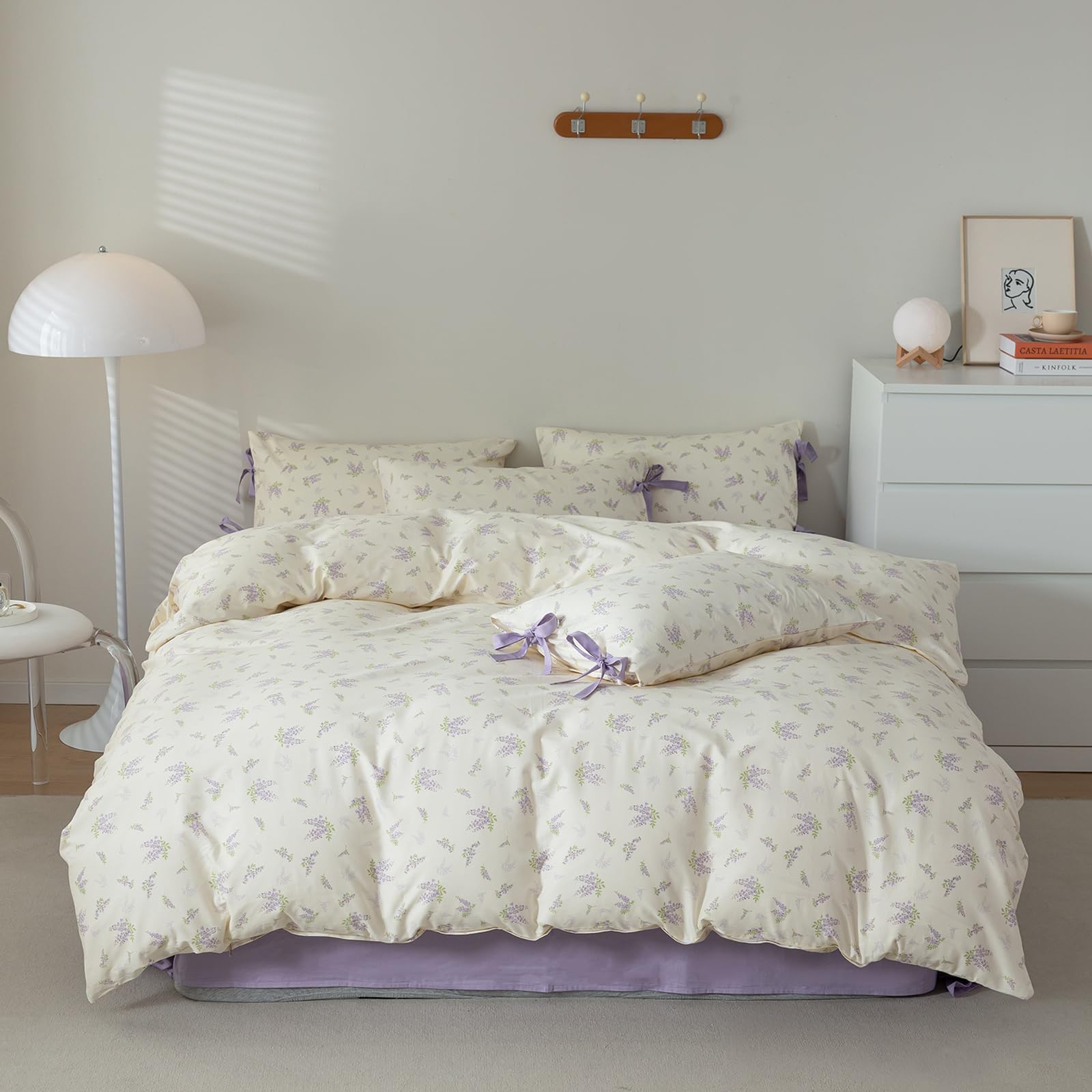 Eavd Garden Lavender Floral Comforter Set Queen White Fluffy Microfiber Chic Shabby Purple Floral Bedding Set 1 Queen Bed Comfor