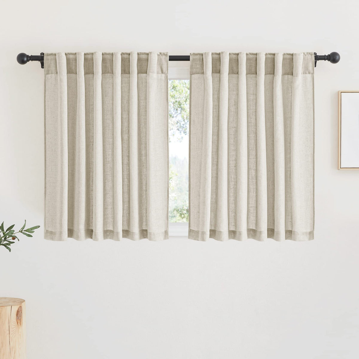 RYB HOME Sheer Linen Curtains Light & Privacy Semi Translucent Curtains Sheer Faux Linen Vintage Drapes Small Curtains for Bedro